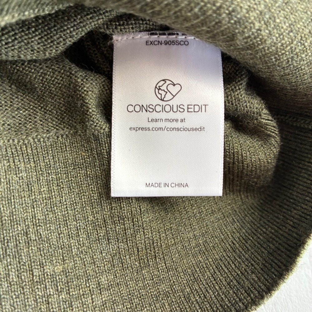Express Mens Merino Wool Crew Neck Sweater Dark Green L NWT 01776793 - Picture 9 of 15